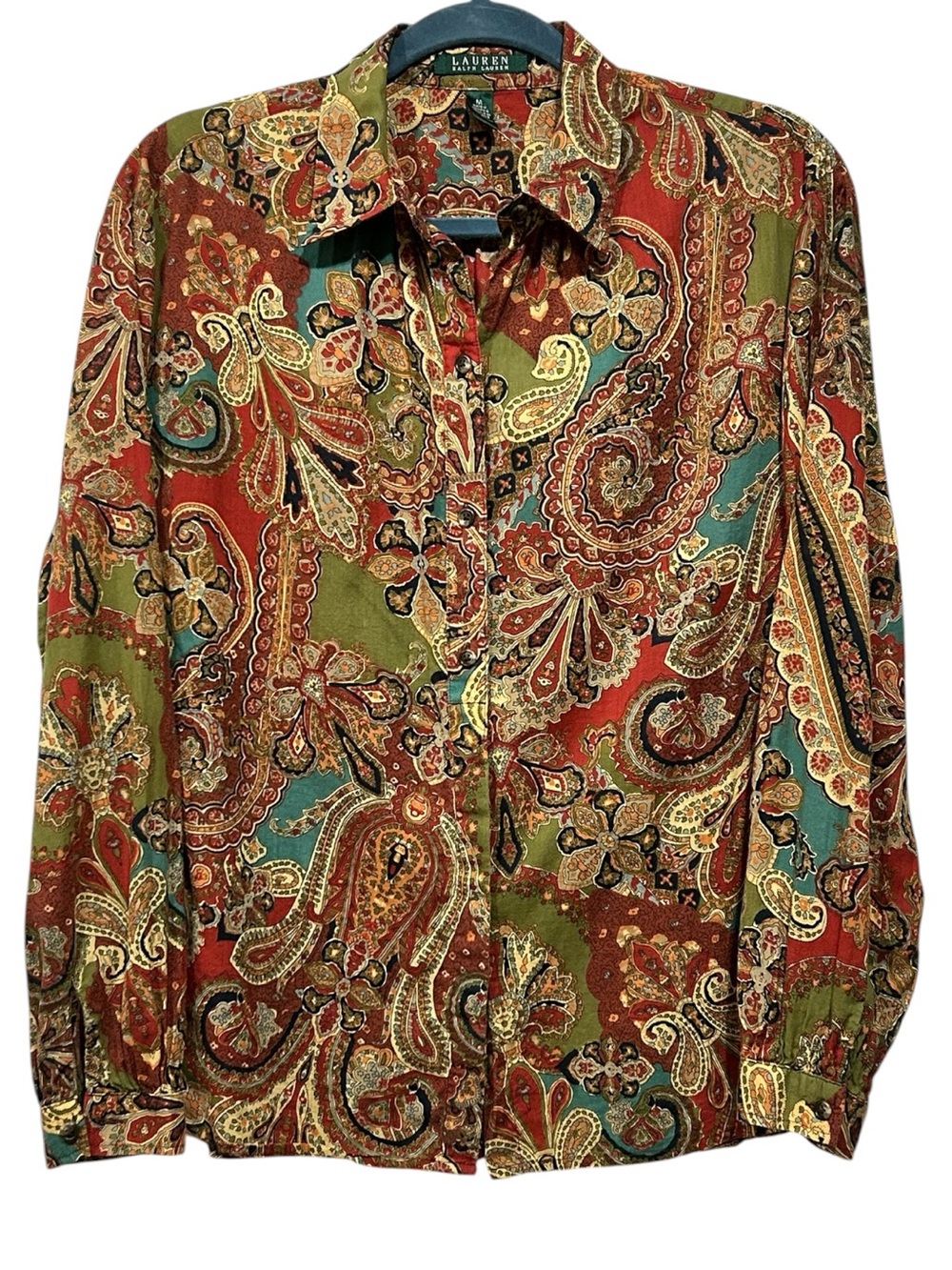 Lauren Ralph Lauren Boho Dark Academia Paisley 70’s Retro Maximalist Shirt M - Picture 13 of 14
